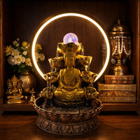 Buddha Water Fountain with LED Ring Light Decorative Tabletop