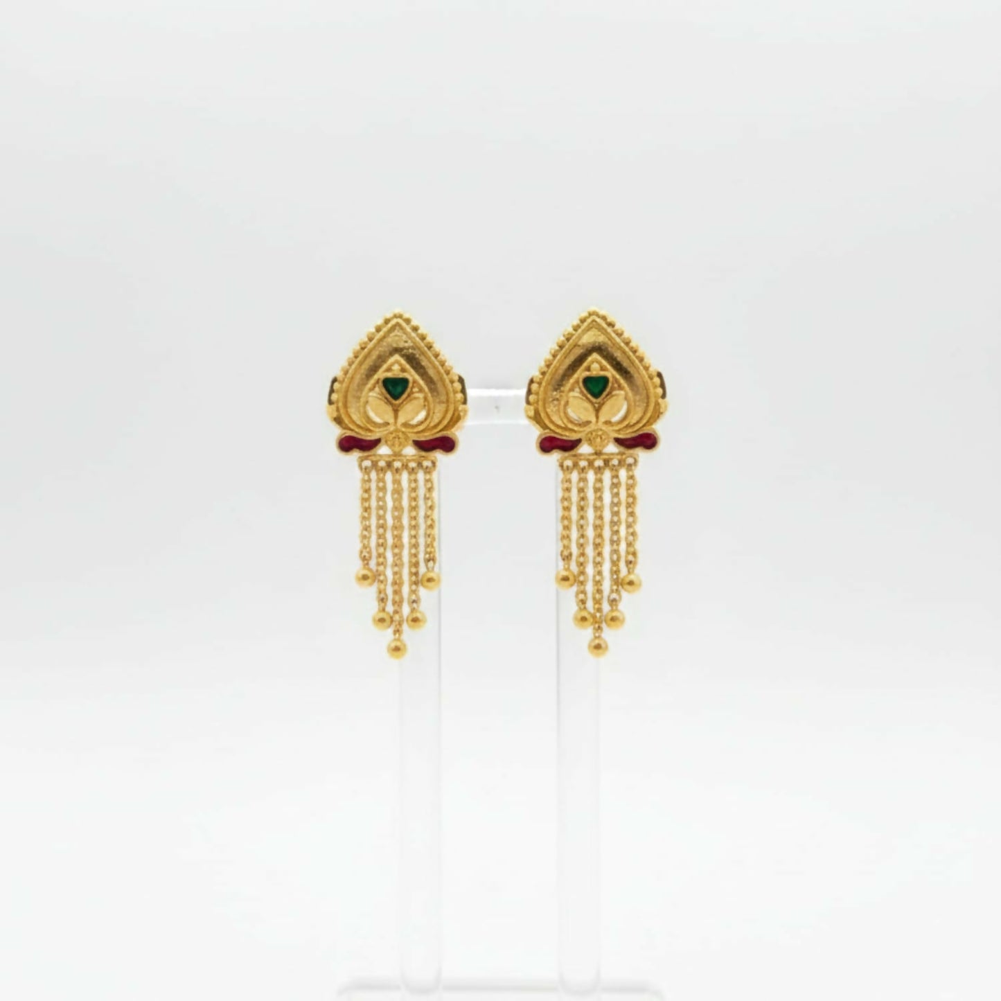 Traditional golden jhumka earrings suitable for ethnic wedding wear