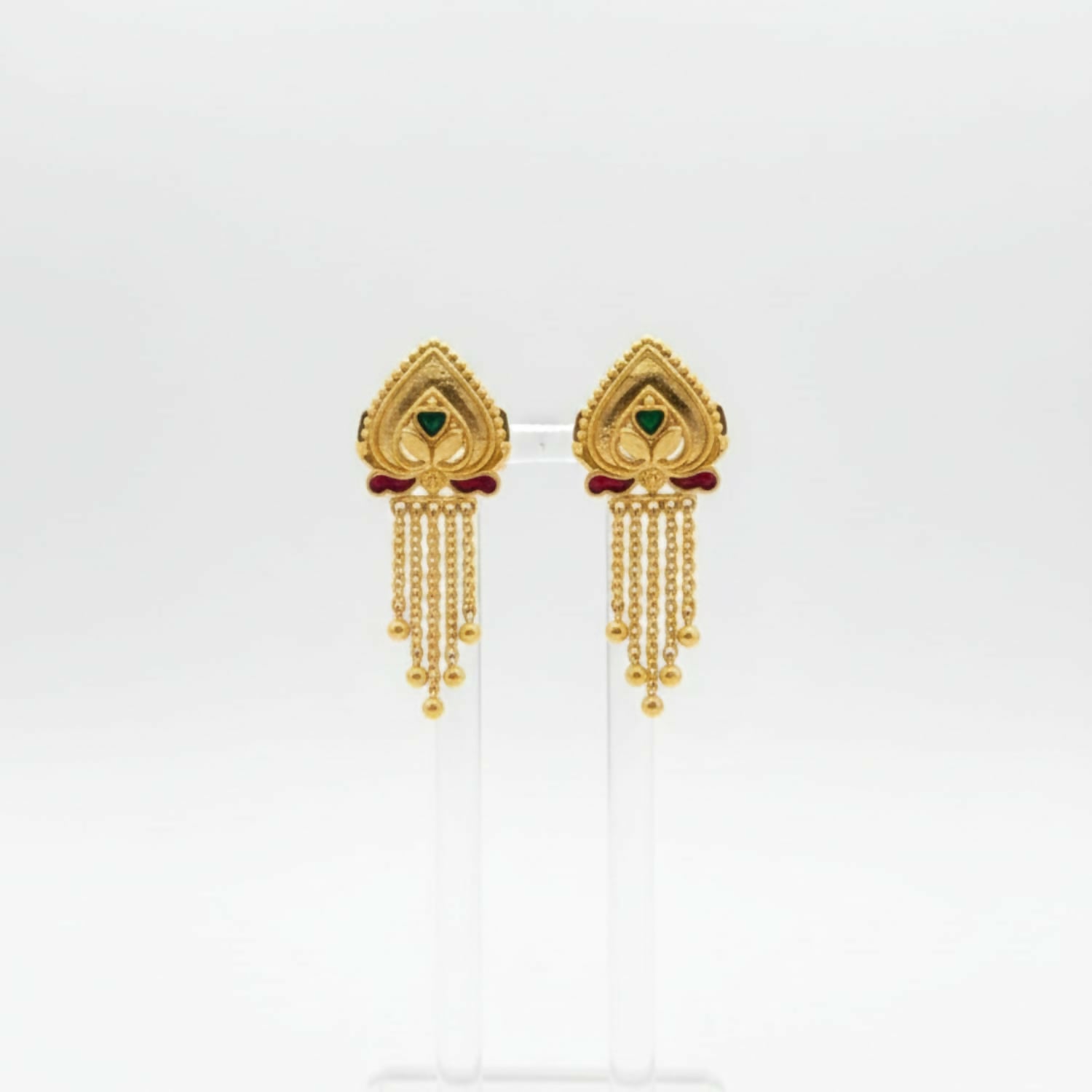 Traditional golden jhumka earrings suitable for ethnic wedding wear