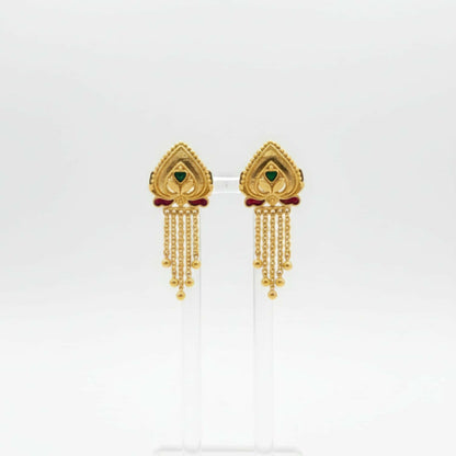 Traditional golden jhumka earrings suitable for ethnic wedding wear