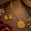 Temple Golden-Plated Ganesha Long Necklace & Stud Earrings Set for Festive Wear