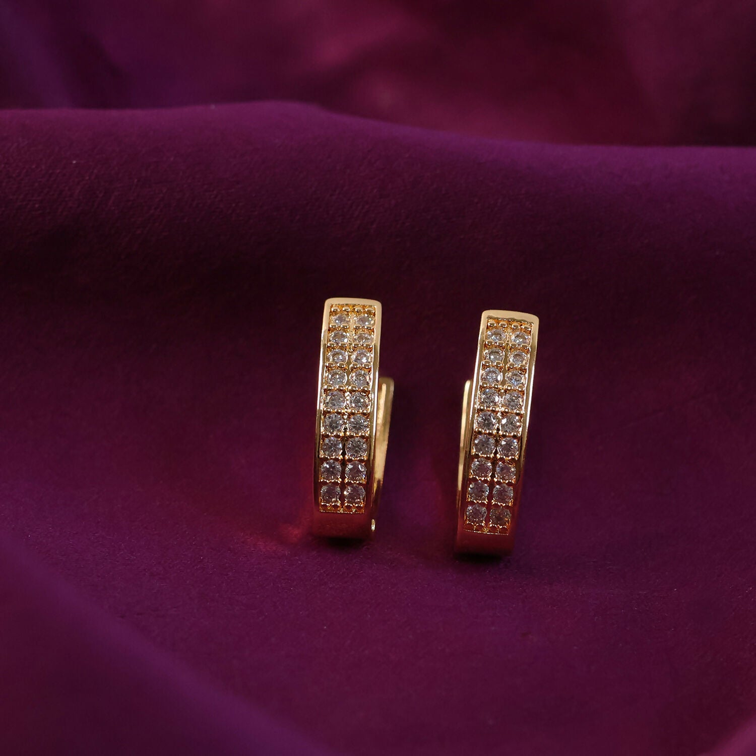 Elegant Gold Finish Crystal Studded Hoop Earrings for Women & Girl