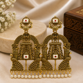 Premium Antique Gold Temple Peacock Designer Long Earrings with Pearl Drops
