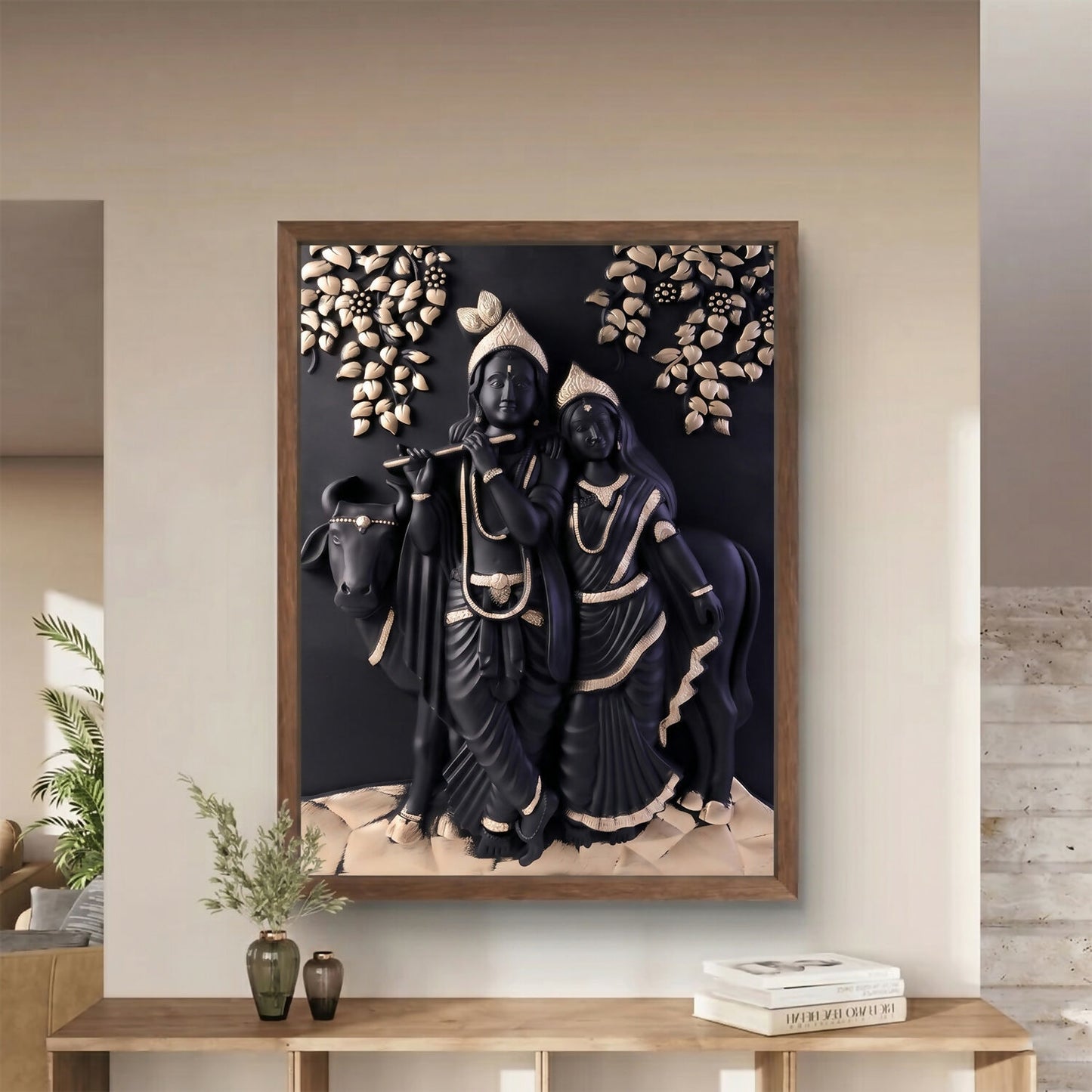 Side view of Radha Krishna 3D wall art frame
