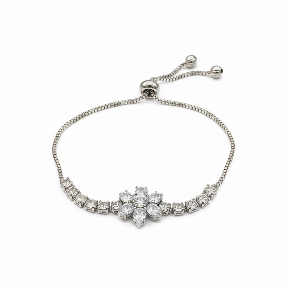 Sparkling AD Bracelet With Floral Motif