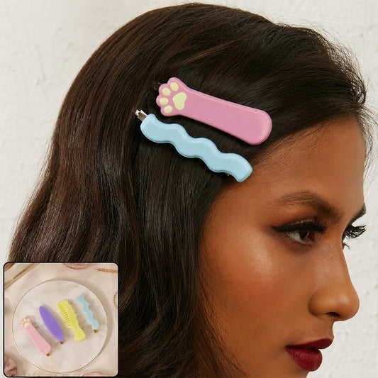 Hair Clips Set – Cute 4 Pc Cartoon Style Pins with Strong Grip