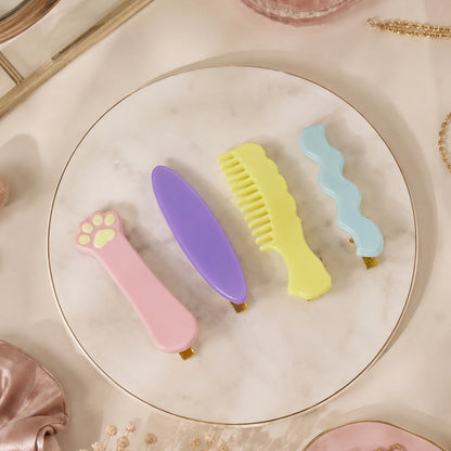 Hair Clips Set – Cute 4 Pc Cartoon Style Pins with Strong Grip