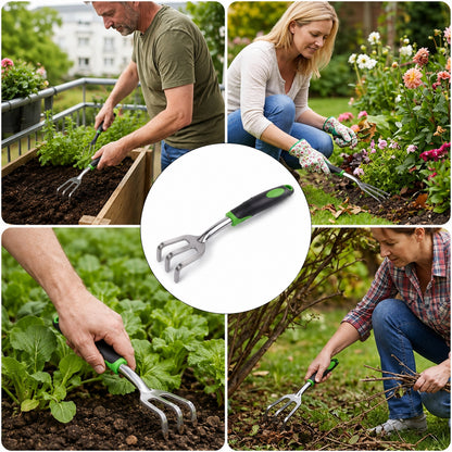 3 Prong Garden Hand Cultivator Fork Stainless Steel Tool Ergonomic Handle (1 Pc)