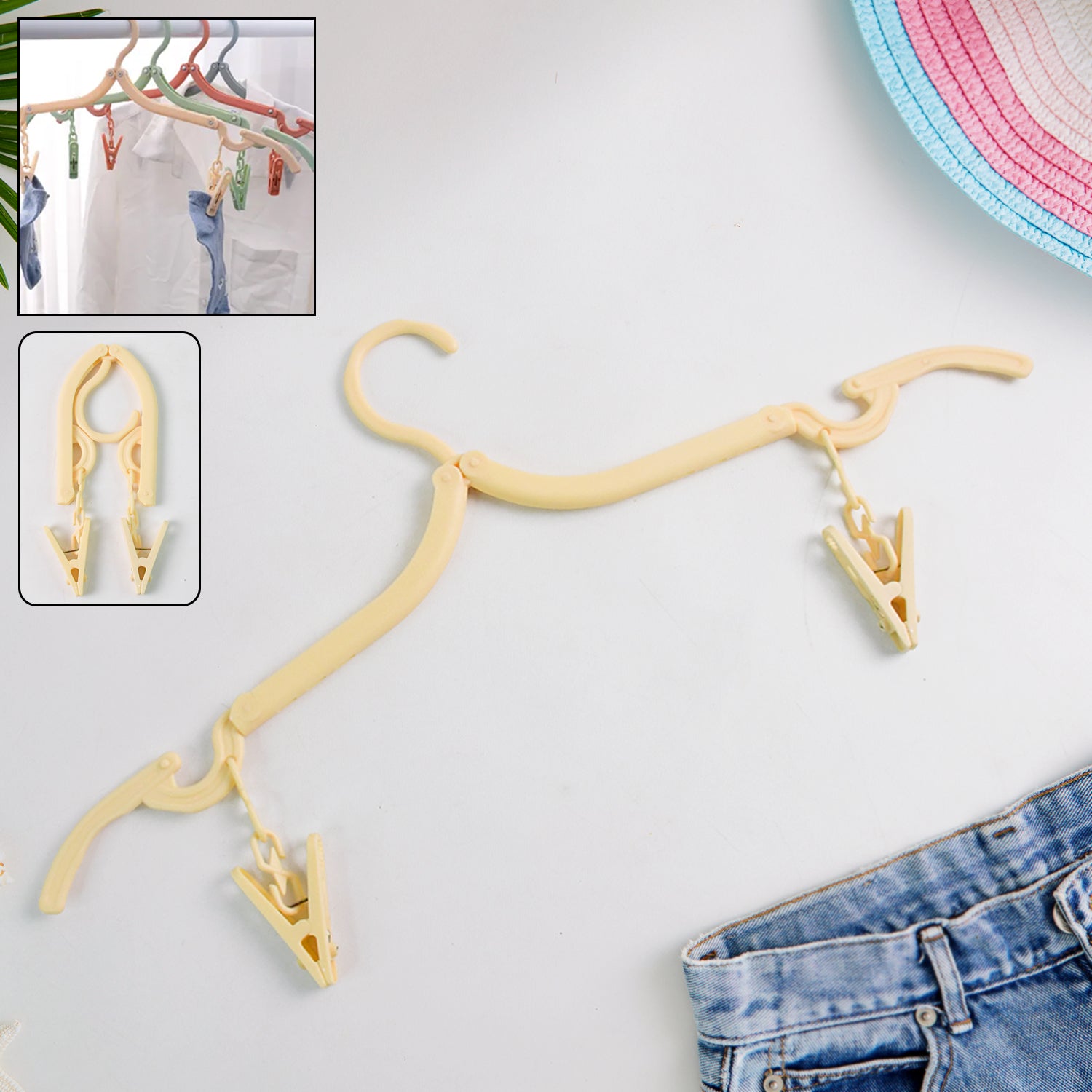 Multipurpose Foldable Cloth Hanger with Dual Clips (1 Pc)