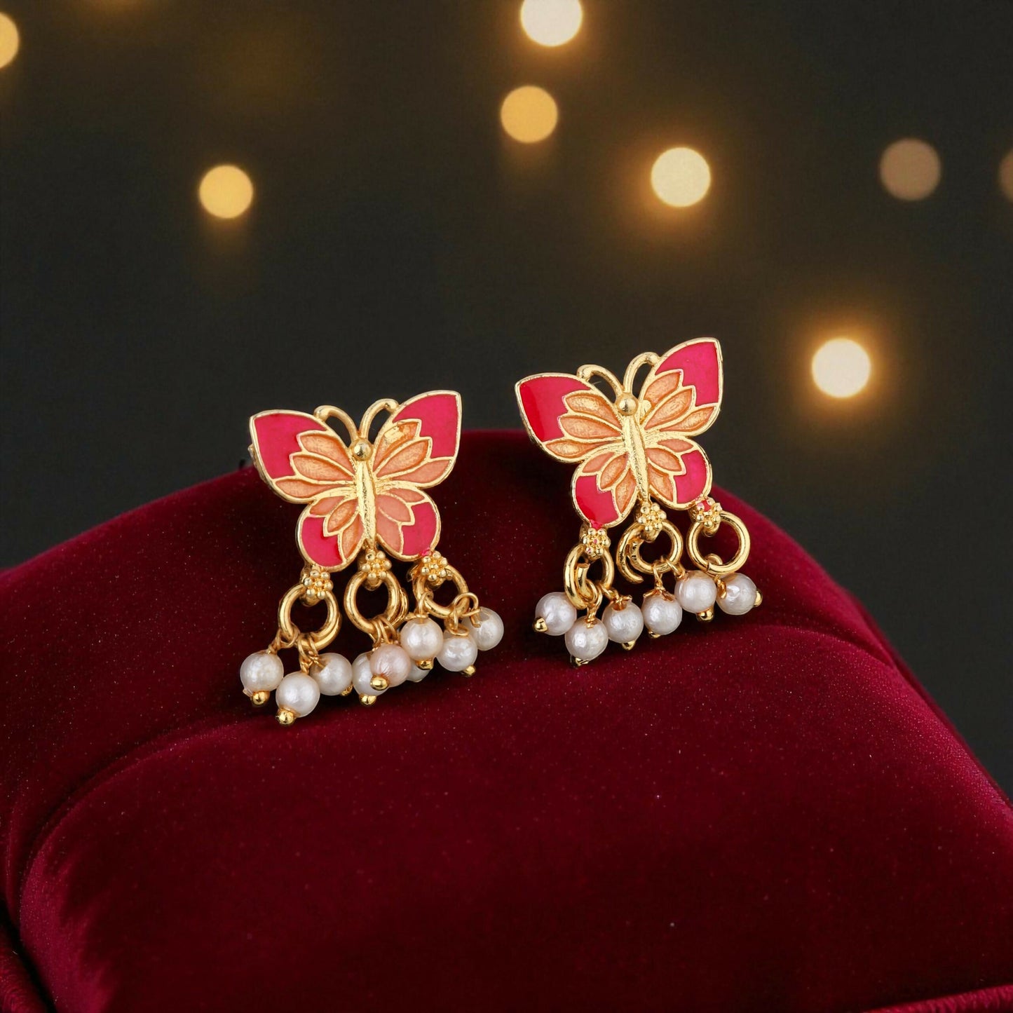 Artistic Meenakari Butterfly Choker Necklace Set with Pearl Drops