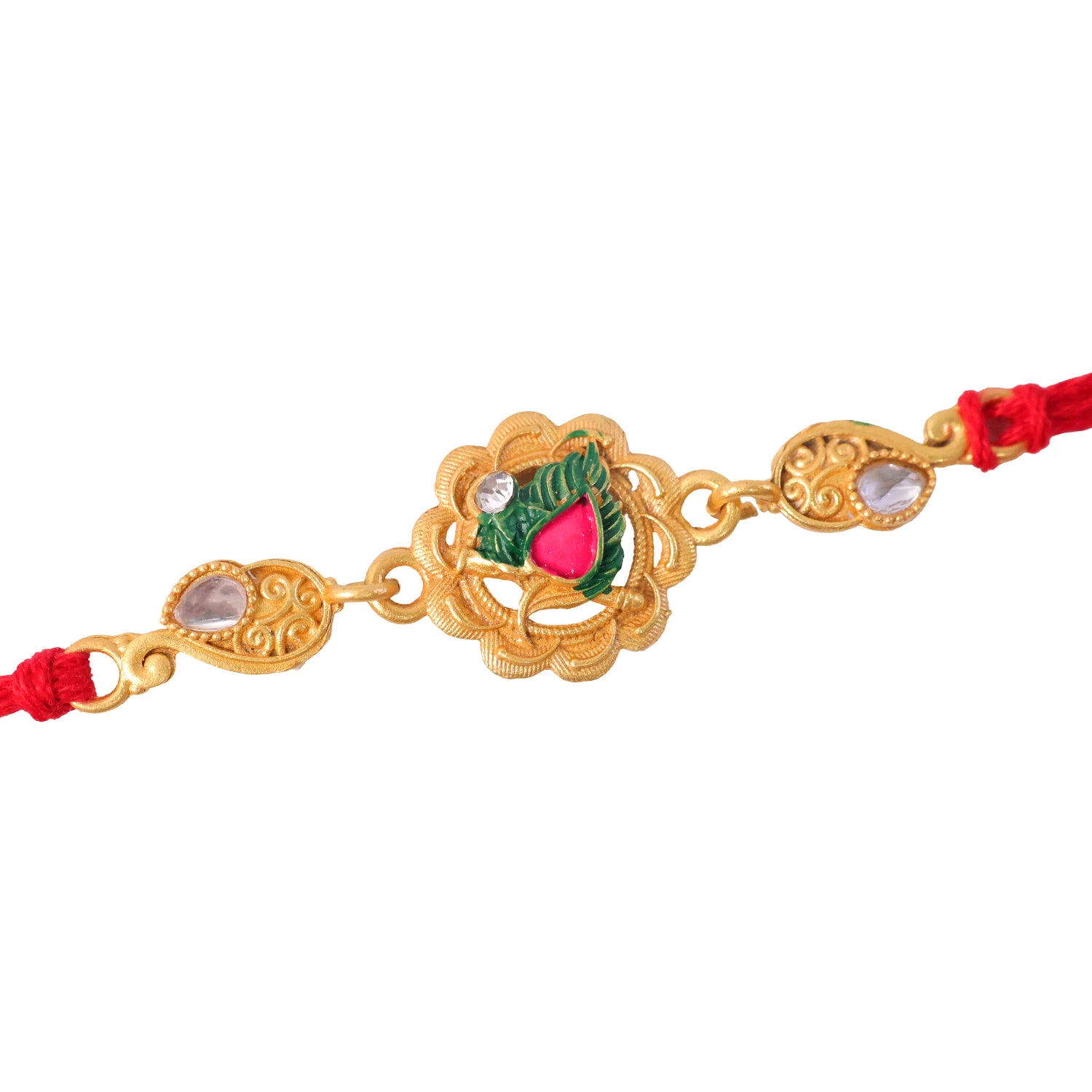 Classic Rakhi with Shri Plaque, ornate work and thread style for Festive Display