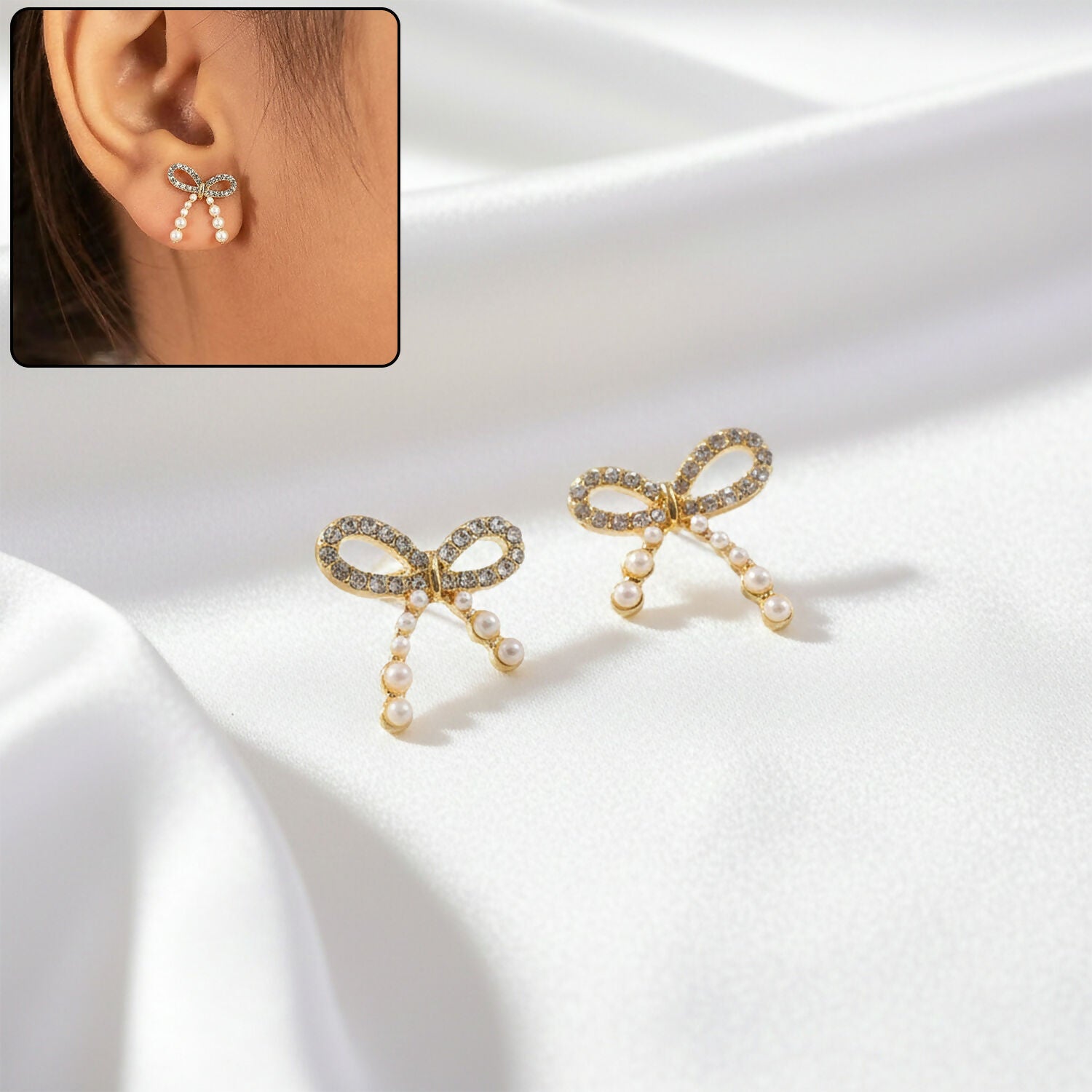 Chic Pearl Wreath Bow Earrings – Premium Design