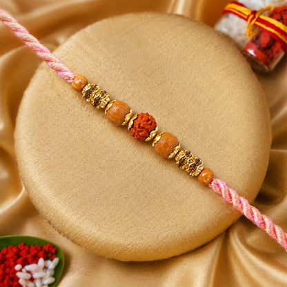 Beautiful Silver Style Rakhi with Soft Beads, Stone Detail and Premium Festive Look