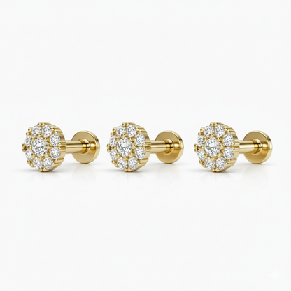 Gold plated floral nose stud combo pack showcasing sparkling cubic zirconia flowers
