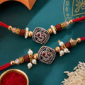 Om Face Designer Rakhi Set for Brother & Couple Rakhi with Pearl Beads and Red Thread