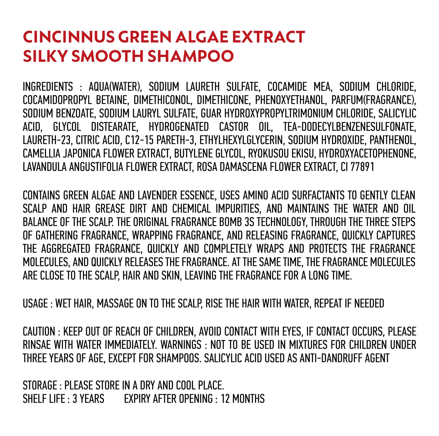 CINCINNUS Green Algae Extract Silky Smooth Shampoo