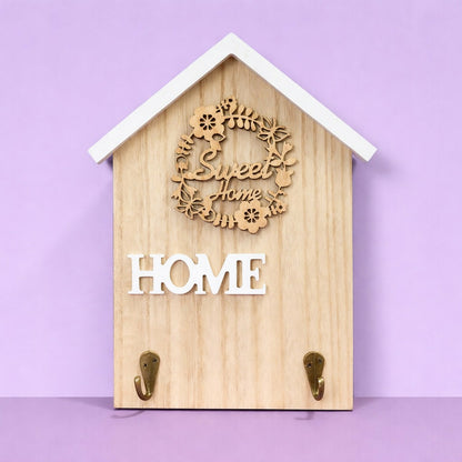 Wooden Home Key Holder Wall Mount with 2 Hooks Organizer