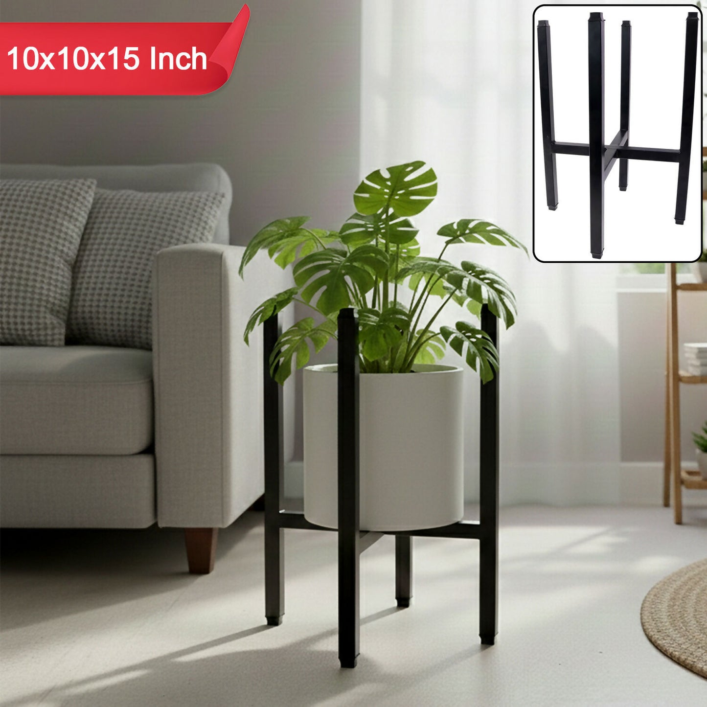 Modern Metal Floor Plant Stand for Indoor Home & Living Room Décor (10x10x15 Inch)