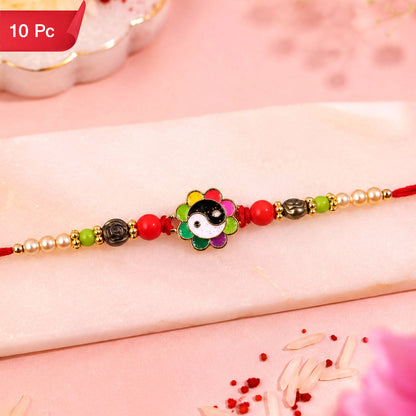 Floral Enamel Pearl Beaded Designer Rakhi for Brother (10pcs)