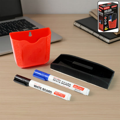 Officemate Magnetic Whiteboard Holder Set with Duster & 2 Refillable Whiteboard Markers