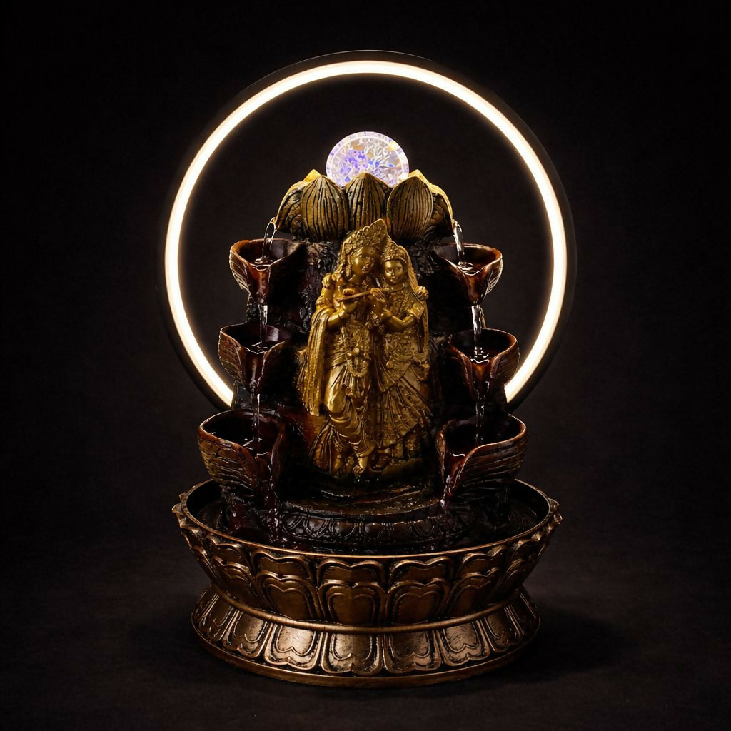 Radha Krishna LED Tabletop Water Fountain for Home Decor