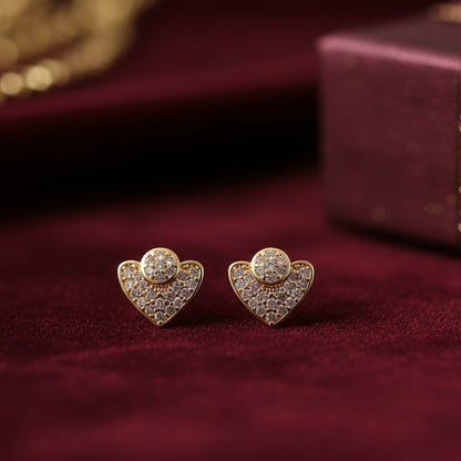 Gold Finish Heart Shape Stud Earrings with Stone Work for Women & Girl - Stylish Daily Party Wear Jewellery
