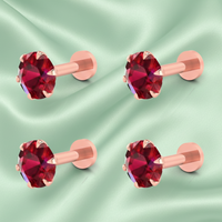 Rose Gold Plated Ruby Red AD Stud Labret Earrings for women and girls Combo Pack of 4