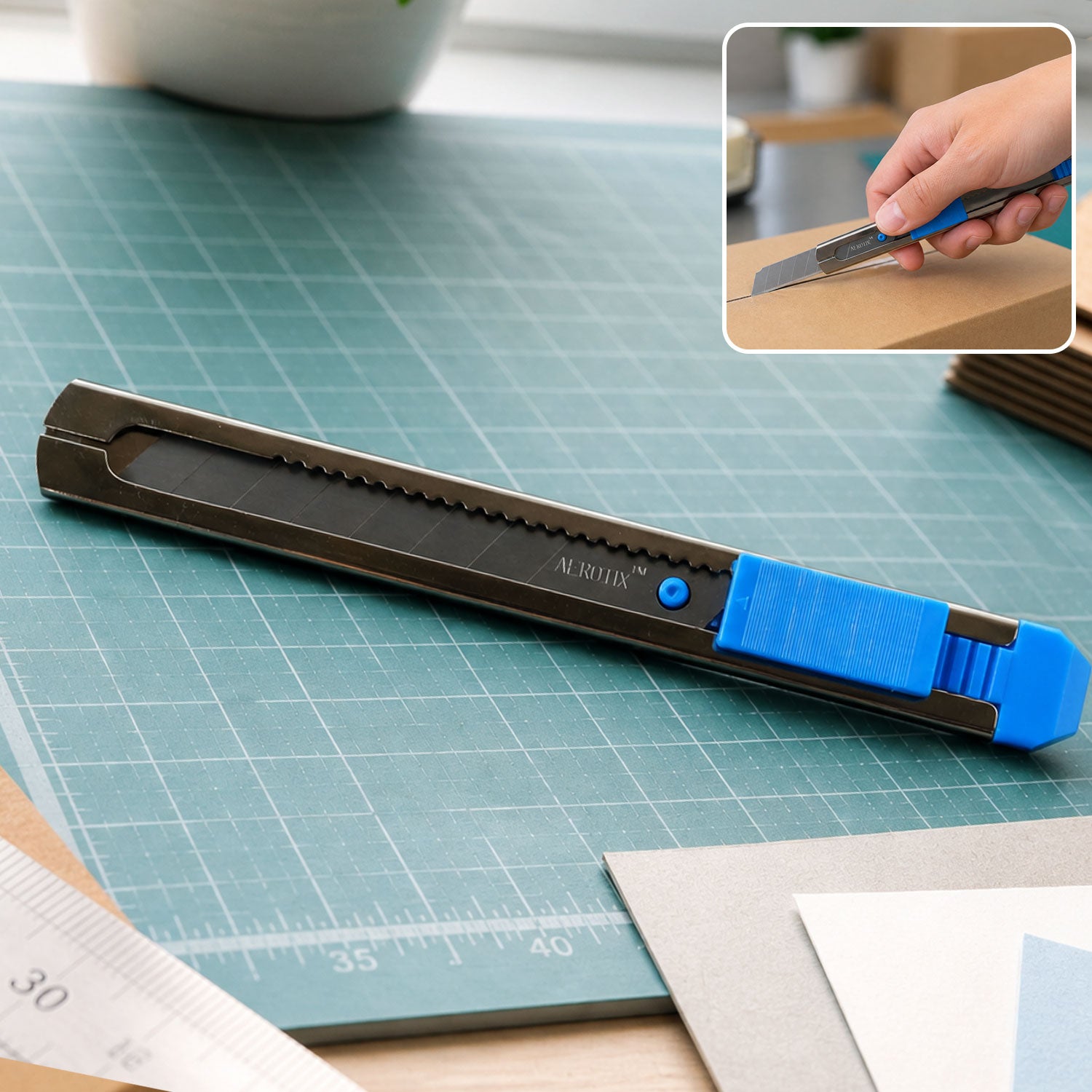 Slim Metal Body Paper Cutter Knife with Snap Off Blade & Lock Slider for Home Office