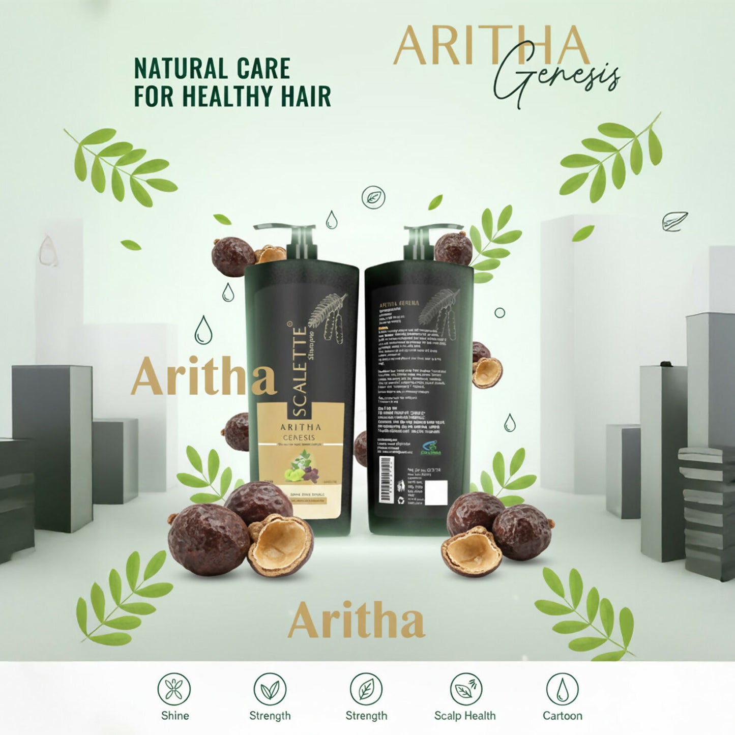 Scalette Aritha Genesis Shampoo & Conditioner for Natural Care, Shine & Healthy-Looking Hair
