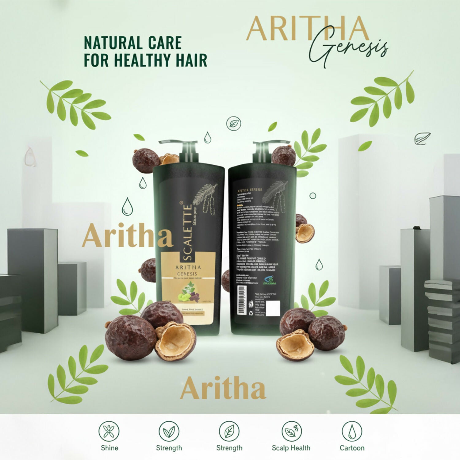 Scalette Aritha Genesis Shampoo & Conditioner for Natural Care, Shine & Healthy-Looking Hair