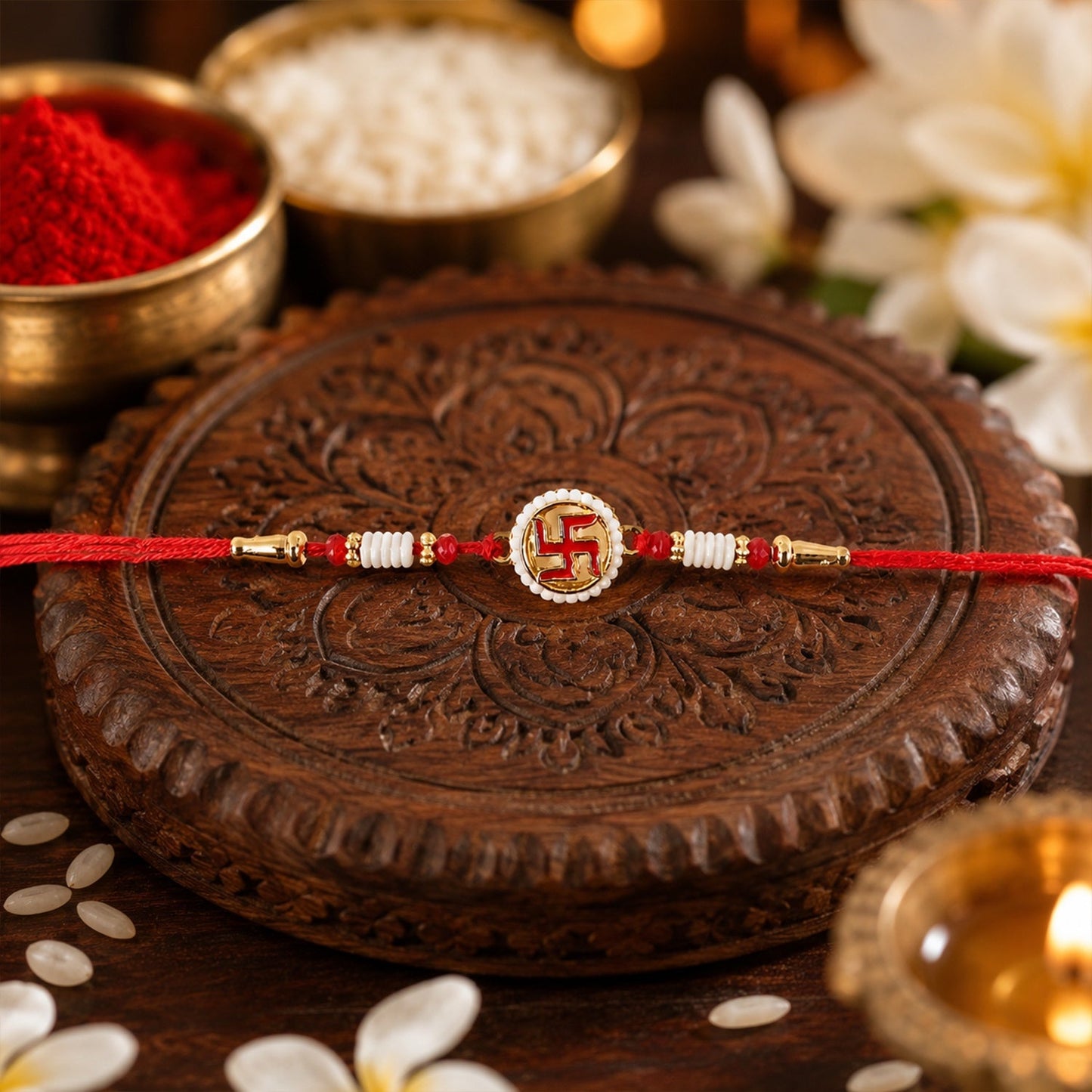 Swastik Pearl Frame Rakhi Traditional Tie for Brothers (10pcs)