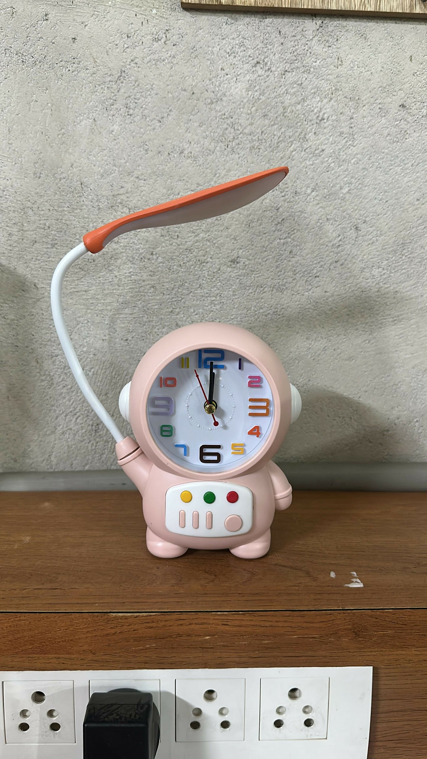 Pink Astronaut Desk Lamp with Alarm Clock for Kids Study Table Bedroom