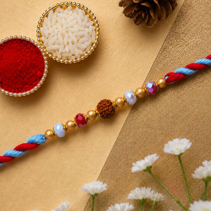 Beautiful Multicolor Designer Rakhi with Golden Centre and Cheerful Raksha Bandhan Style