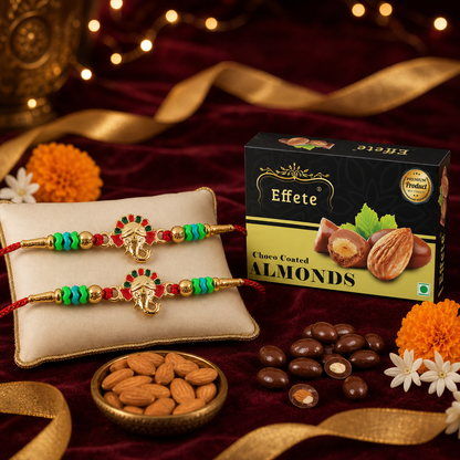 Lord Ganesha Multicolour Bead Rakhi with Chocolate Almonds, Pack of 2
