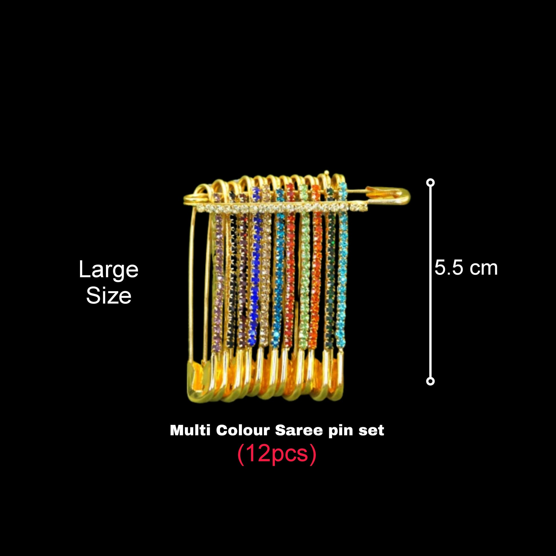 Gold Crystal Safety Pin Brooch - Fan Design Diamond Effect Scarf Clip