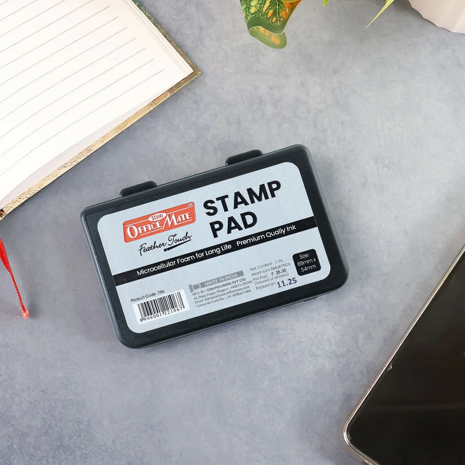 Officemate Small Stamp Pad Feather Touch Black Ink Long-Life Micro Cellular Foam (88cm x54cm)