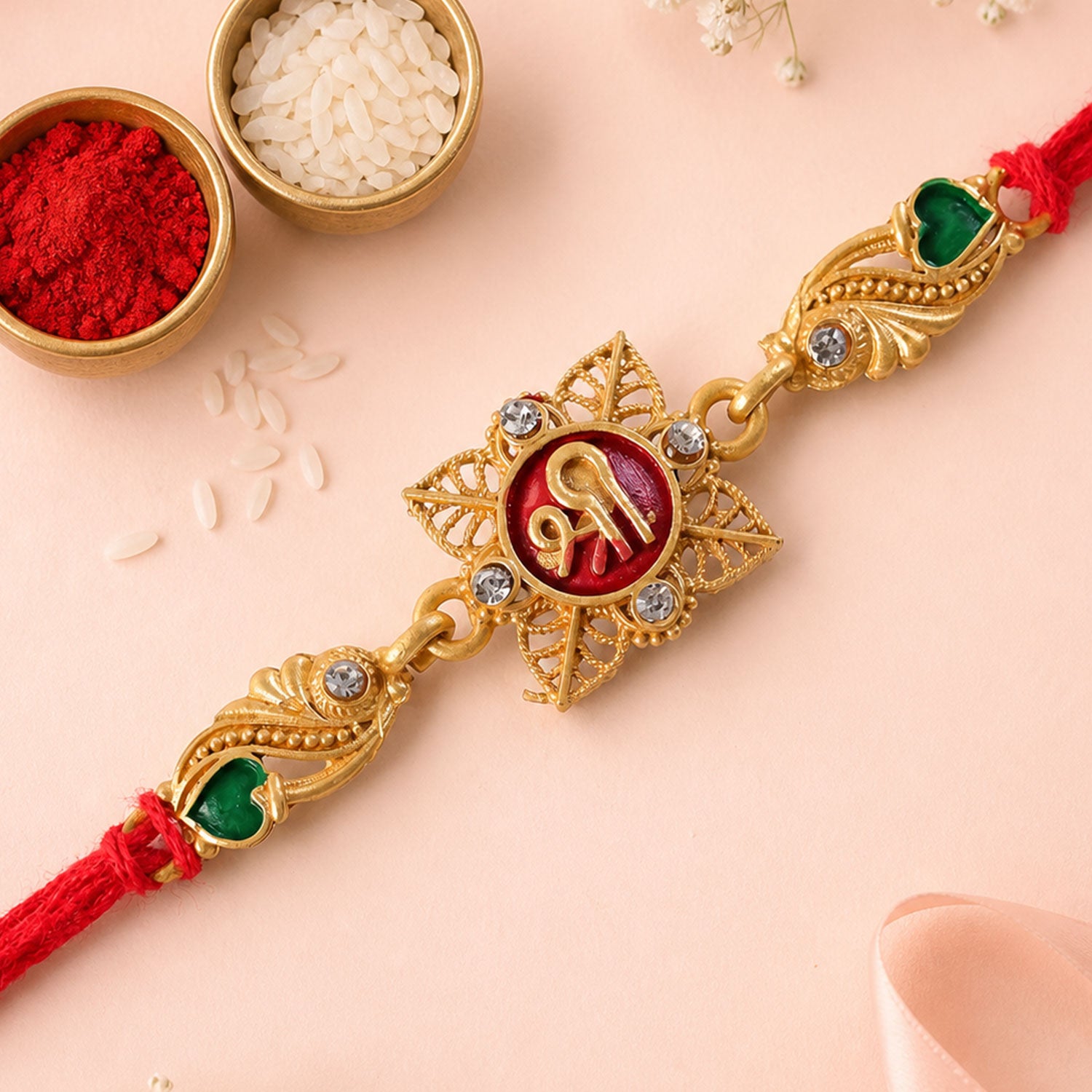 Classic Rakhi with Shri Plaque, ornate work and thread style for Product Display
