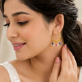 Golden Hoop Bali Earrings with Multi-Color Sapphire, Ruby & Diamond CZ Teardrop Fringe