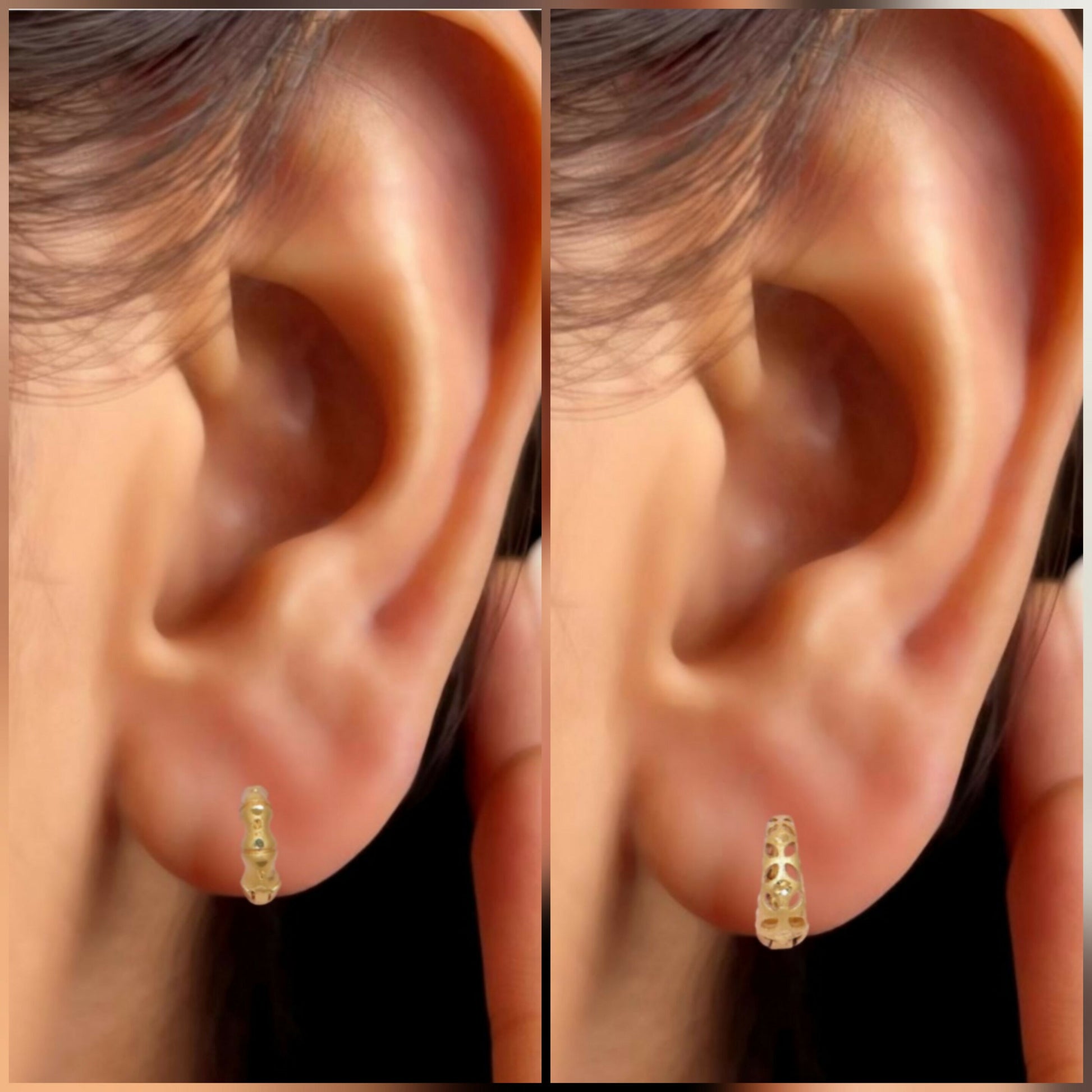 Gold Bamboo AD bali Huggie Hoop Earrings kan ki bli for women and girls Combo Pack of 2