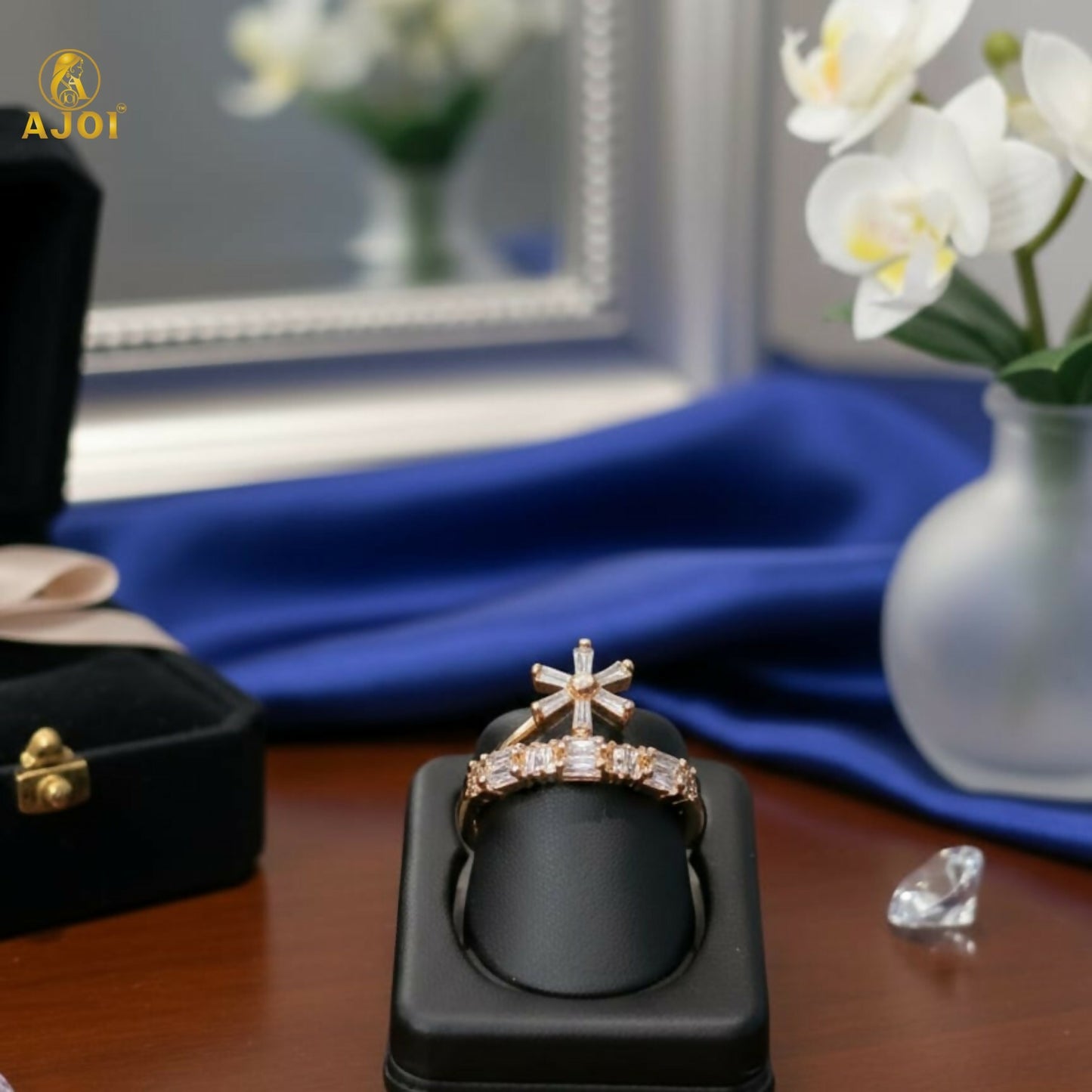Premium Gold Plated Crown & Floral Crystal Ring for Women