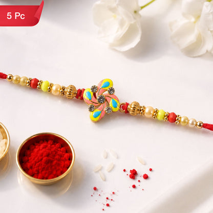 Meenakari Pinwheel Floral Crystal Stone Rakhi for Brother (5pcs)