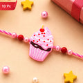 Kids Rakhi for Brother - Cupcake Charm Designer Beaded (10pcs)