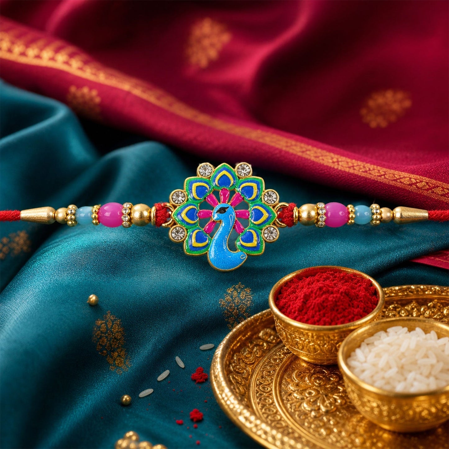 Peacock Rakhi for Brother Beaded Designer Traditional Rakhi (10pcs)
