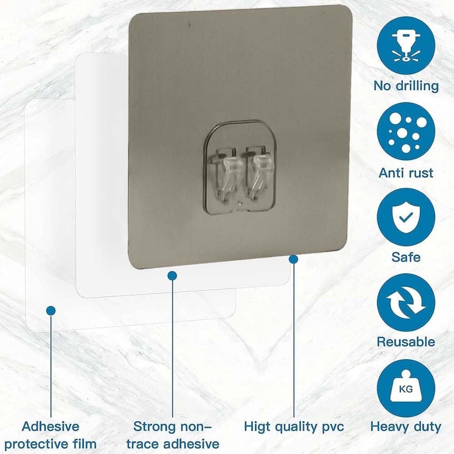 Self-Adhesive Heavy-Duty Plastic Wall Hook – 1 Pc (8x8 cm)