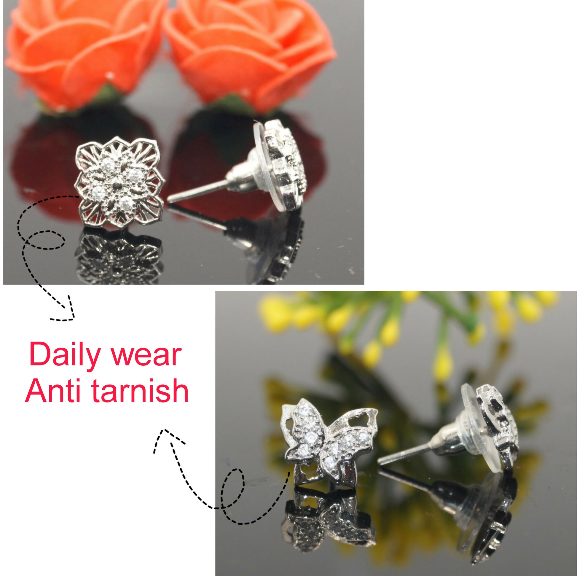 Dazzling butterfly zircon stud earrings set with bright clear zircon stones