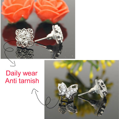 Dazzling butterfly zircon stud earrings set with bright clear zircon stones