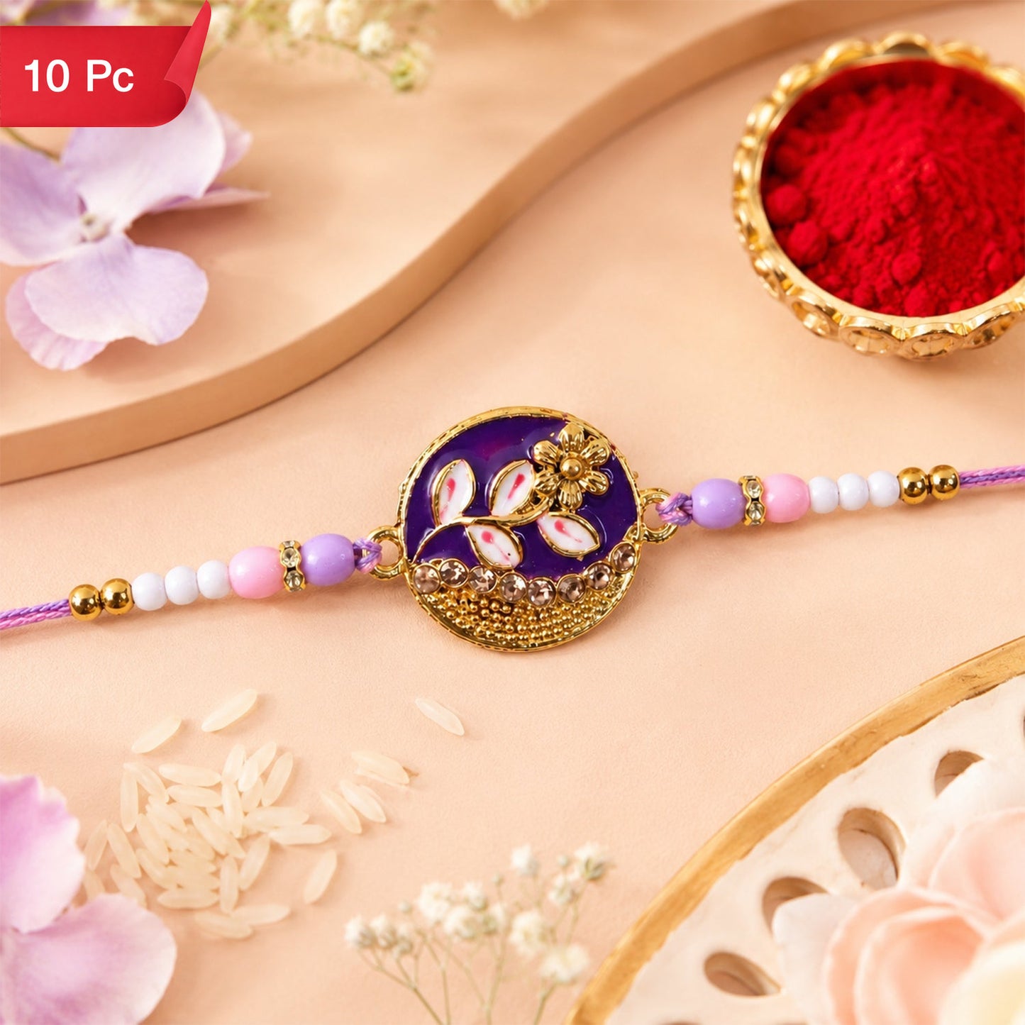 Meenakari Floral Leaf Rakhi for Brother Traditional Design (10pcs)