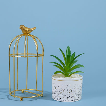 Golden Birdcage Artificial Plant Decor for Home, Office & Tabletop Decoration