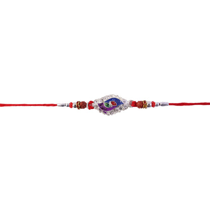 Morpich Enamel Rakhi with Silver Beads and Red Thread