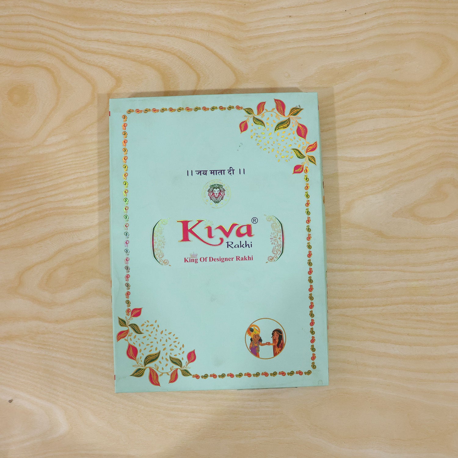 Multicolor Teardrop Leaf Rakhi with Orange Thread, Roli Chawal Coin and Gift Box Packing